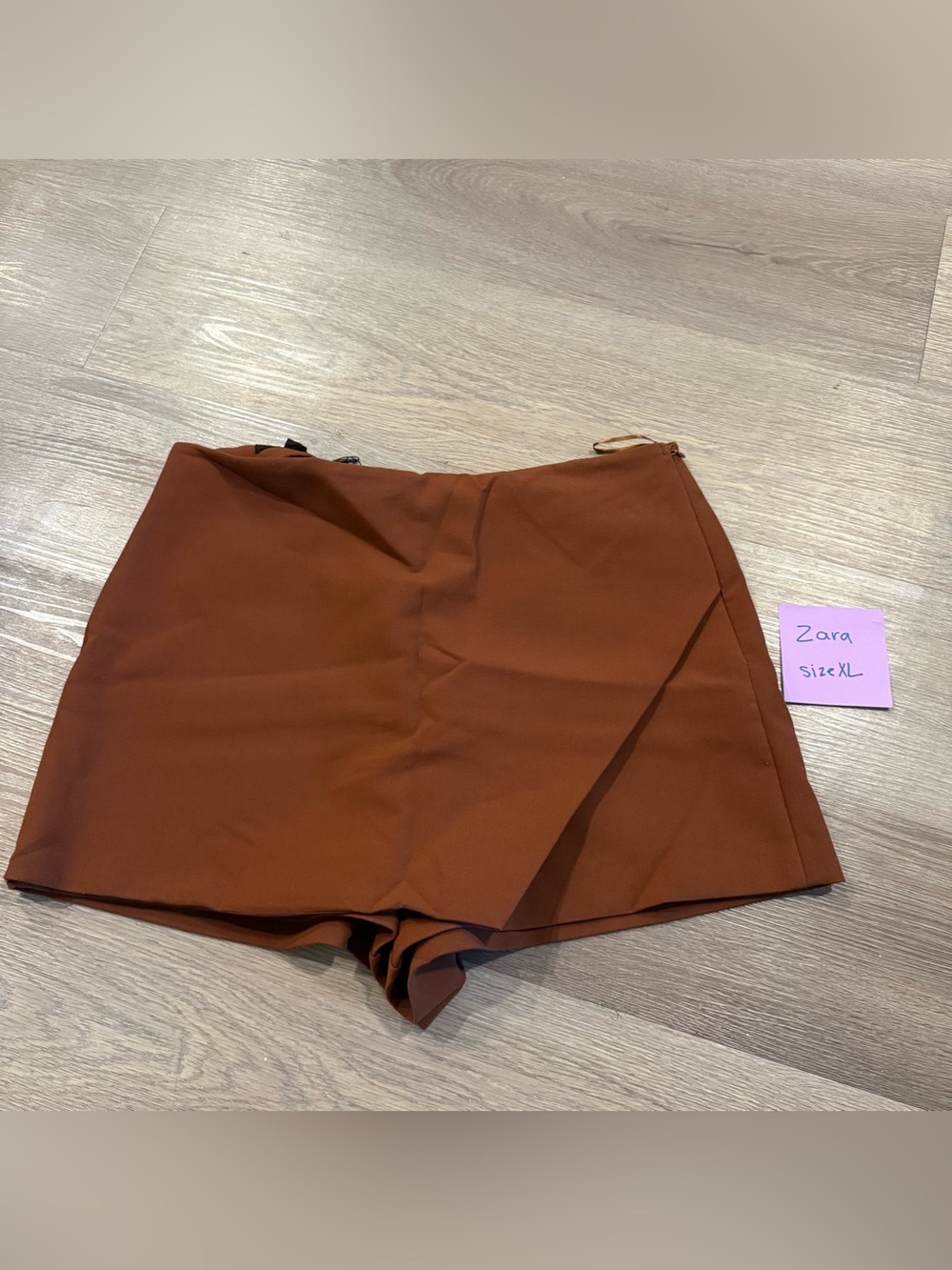 Zara Rust Brown High-Waist Wrap Front Skort